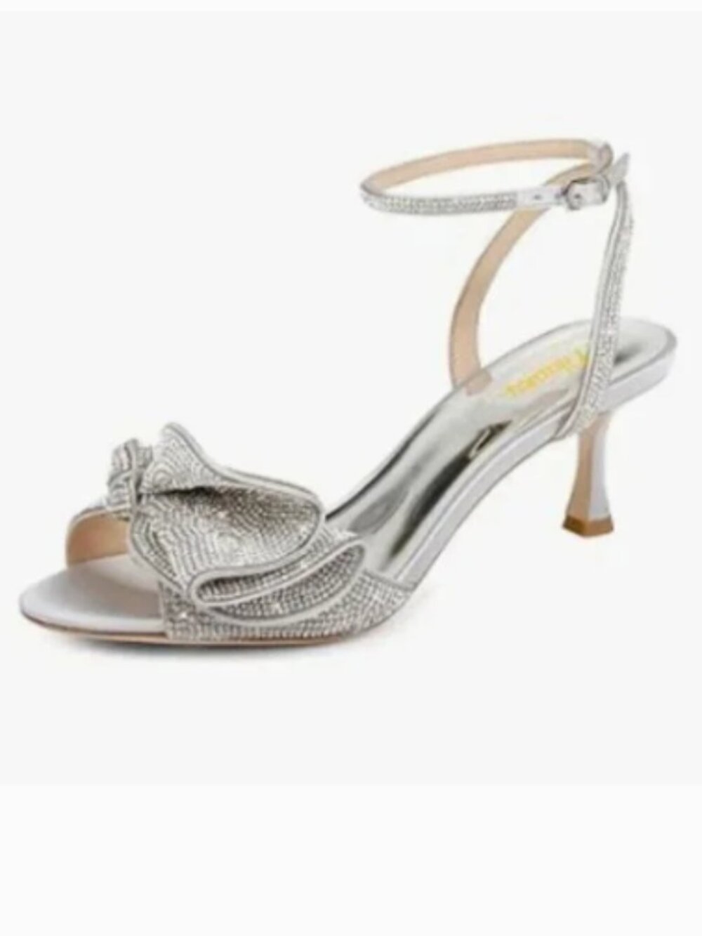 Milooey Silver Glitter Rhinestone Bow Crystal Ankle Strap Kitten Heels Sandal
